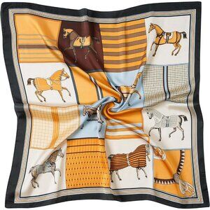 Women Orange Horse Headscarf Satin Bandana Pattern Polyester Breathable Scarves